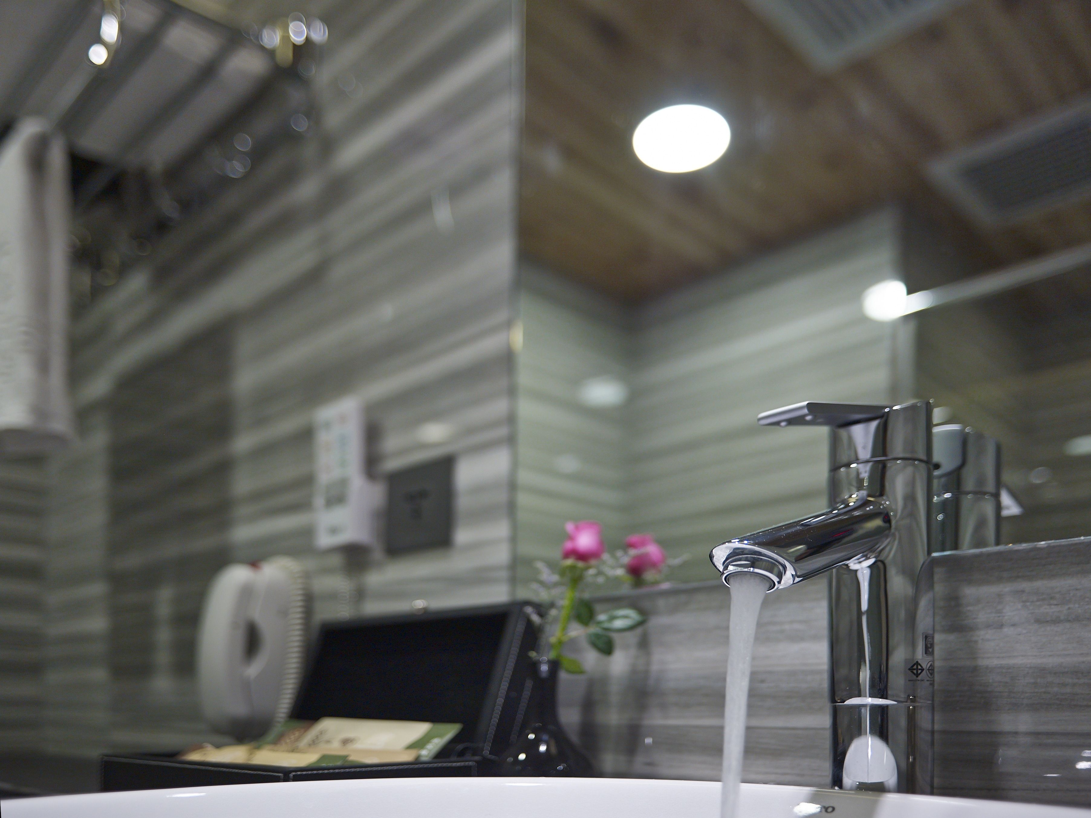 hair dryer, slippers, bidet, towels