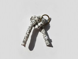 A key with a metal ring and a white background.