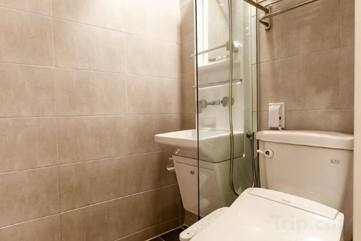 Shower, hair dryer, slippers, bidet