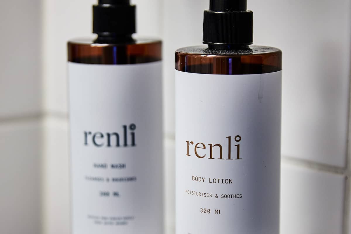 designer toiletries, hair dryer, heated floors, towels