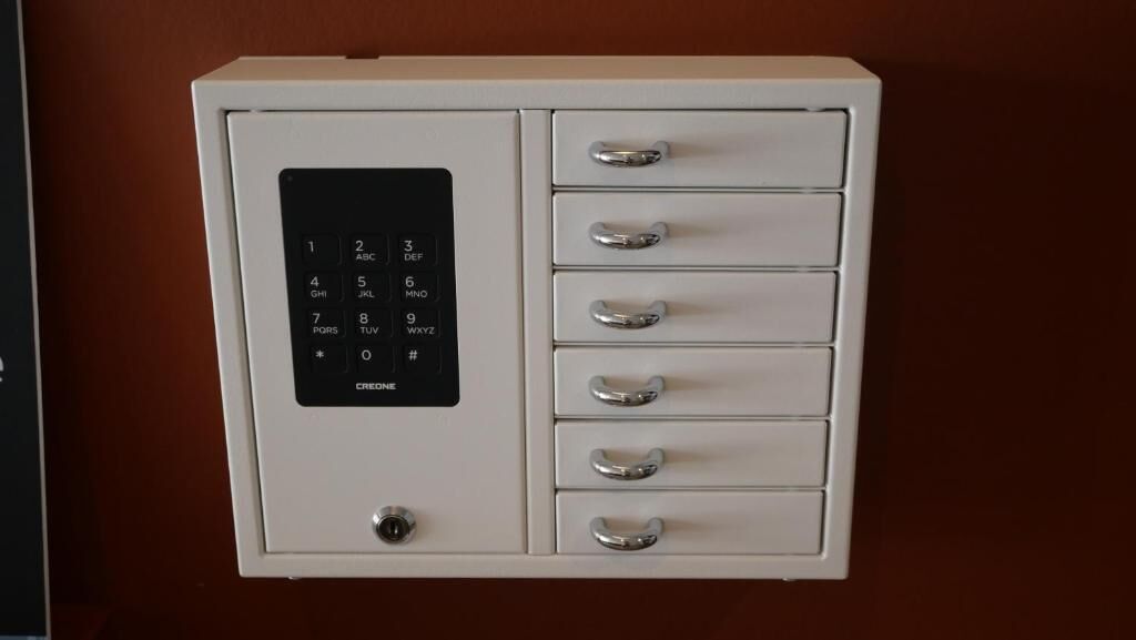 A keypad entry system with a numeric keypad and a lock mechanism.