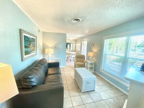 2 Bedroom Apartment Unit #10 (at White Sands) | Living area | 42-inch LCD TV with cable channels, TV, video-game console - Tropical Breeze Beach Club (Holmes Beach)
