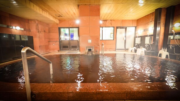 An indoor swimming pool with a wooden ceiling, a metal ladder, and a tiled wall. - Obihiro Tennen Onsen Fukui Hotel (Obihiro)