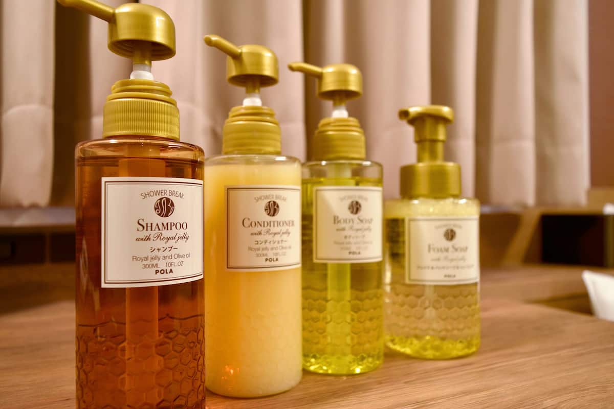 combined shower/bathtub, free toiletries, hair dryer, slippers