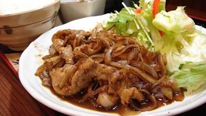 A plate of food with a side salad and a bowl of rice. - Mitsukaido Dai Ichi Hotel (Joso)