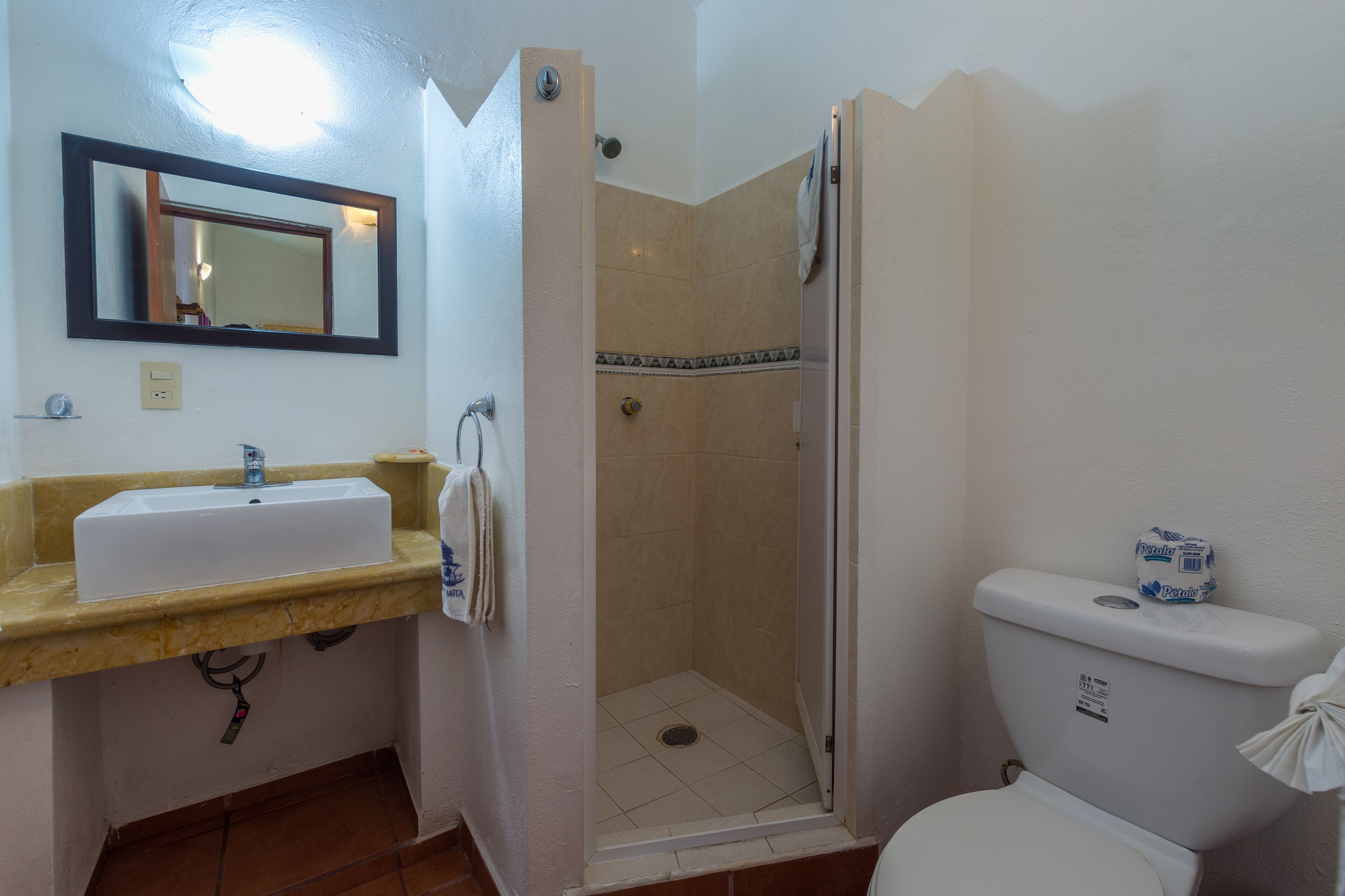basic double room | bathroom | shower, free toiletries, hair dryer, towels