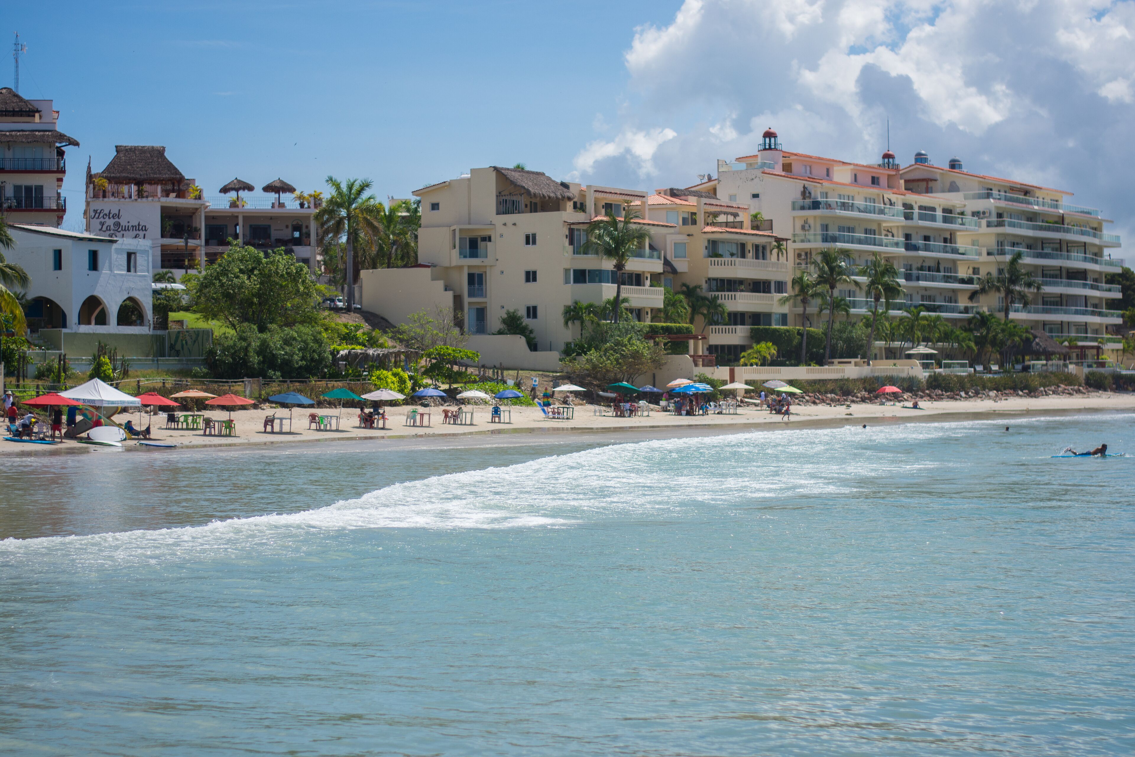 On the beach, sun loungers, beach towels