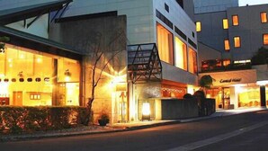 Un hôtel moderne doté d’une entrée imposante, de grandes fenêtres et d’une enseigne bien visible indiquant « Central Hotel ».