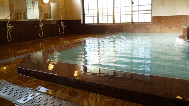 Una amplia piscina cubierta con suelo de madera, zona de duchas con mampara de vidrio y un ventanal que proporciona luz natural.