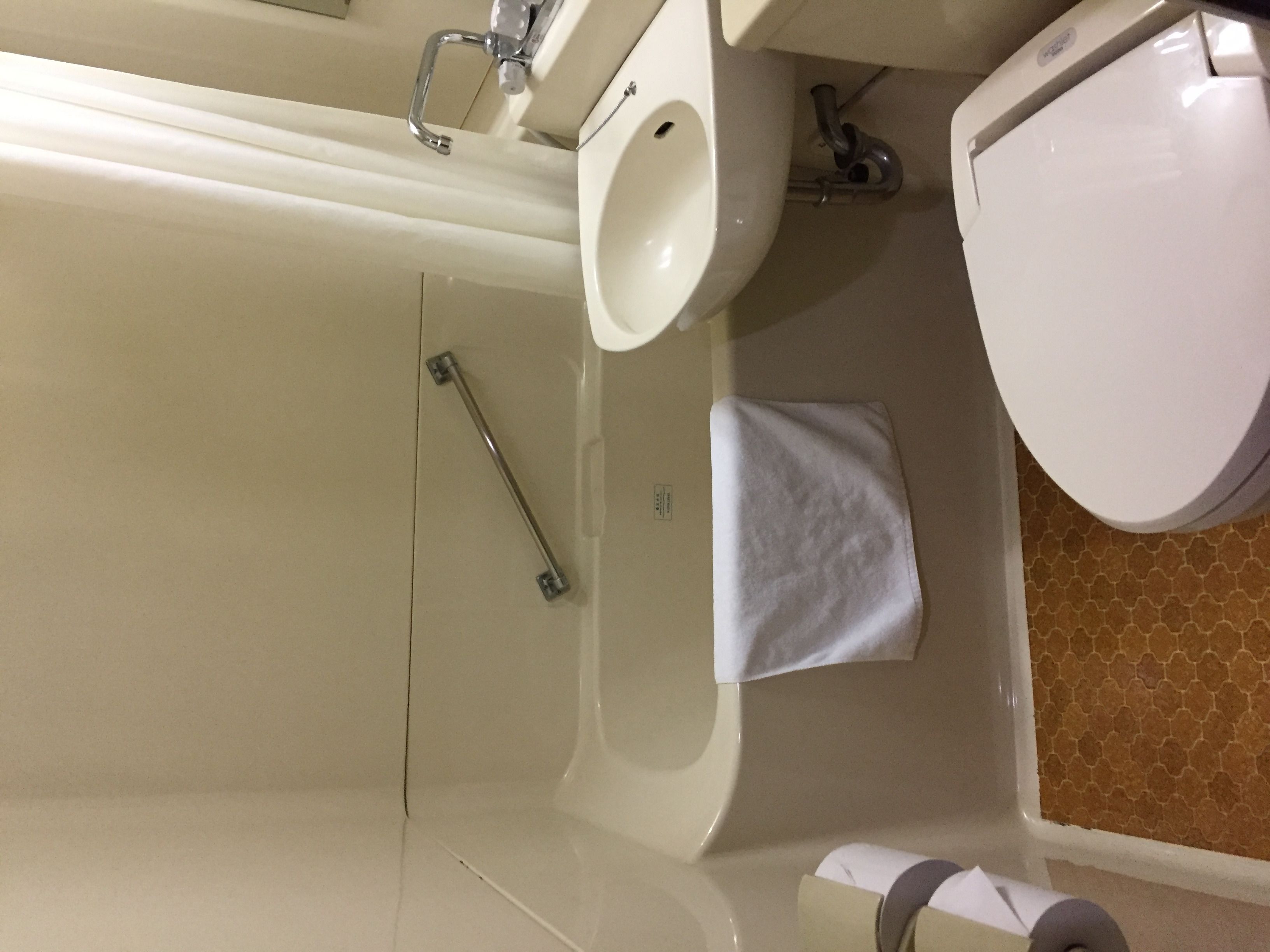 combined shower/bathtub, hair dryer, slippers, electronic bidet