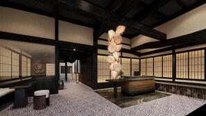 A traditional interior with tatami flooring, shoji screens, and a central decorative light fixture. - Hana No Omotenashi Nanraku (Minamiizu)