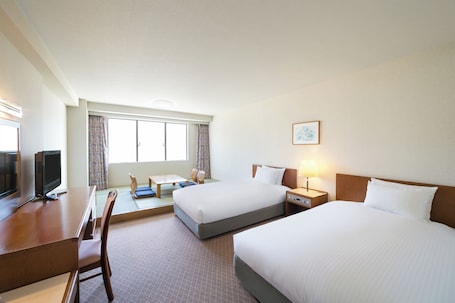 Classic Room, Japanese-Western style, 2 singlebeds and 2 futon beds, Ocean/Sea view | Premium bedding, down comforters, in-room safe, laptop workspace. Mercure Kochi Tosa Resort & Spa