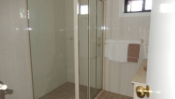 Shower, free toiletries, hair dryer, towels