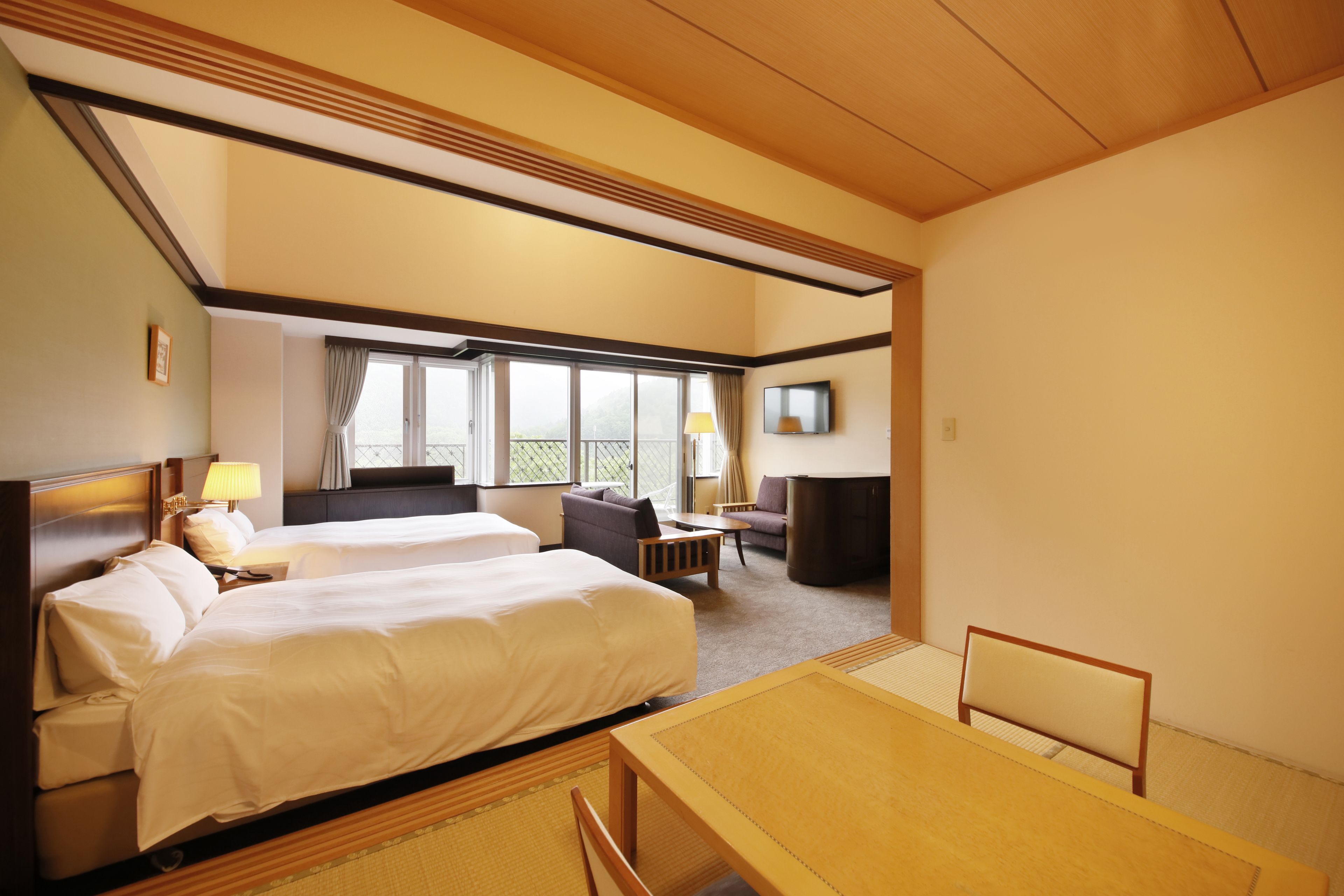 japanese western style room with hot spring, non smoking | in-room safe, free wifi, bed sheets