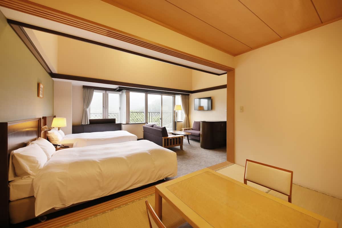 japanese western style room with hot spring, non smoking | in-room safe, free wifi, bed sheets