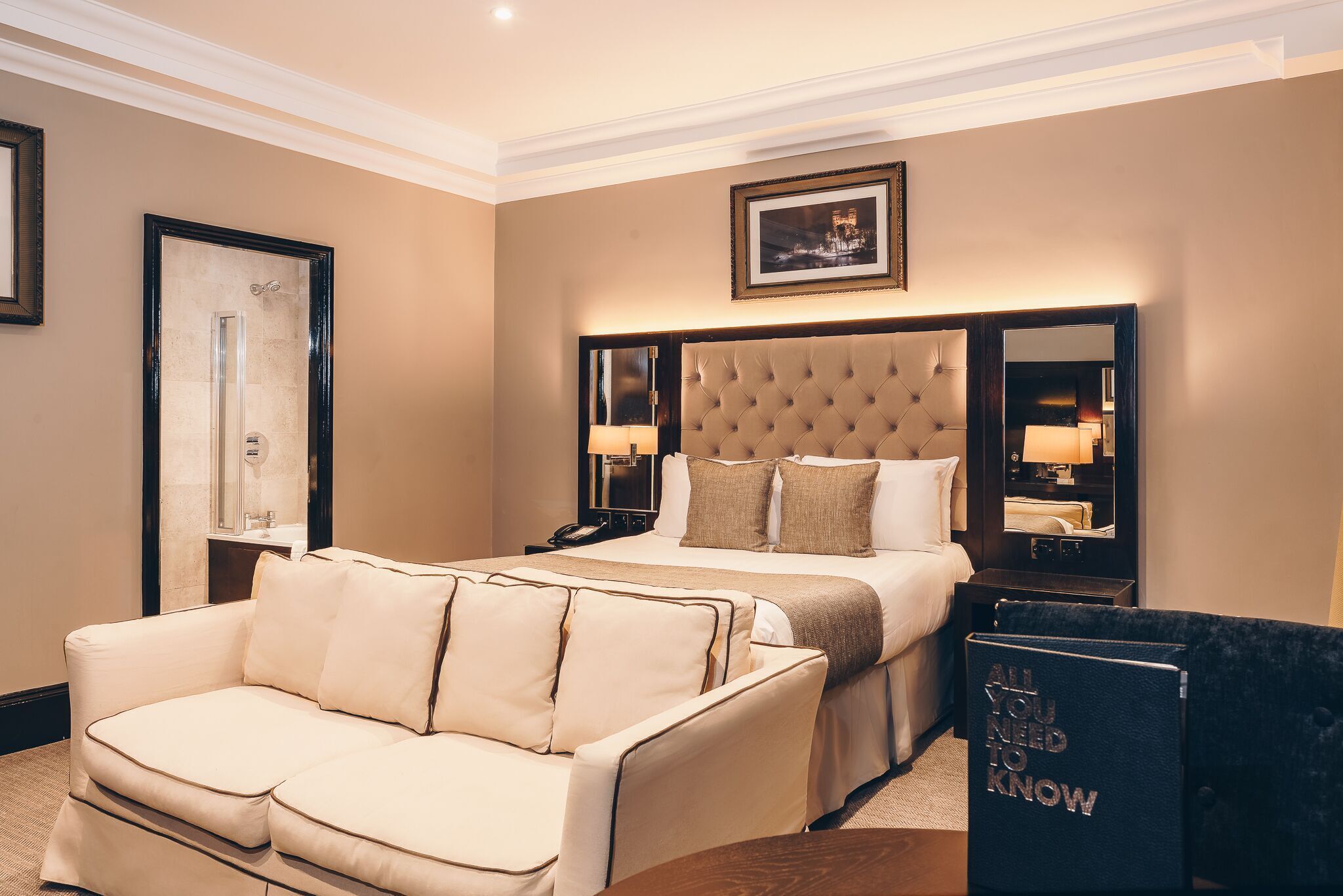 Minibar, desk, laptop workspace, blackout curtains