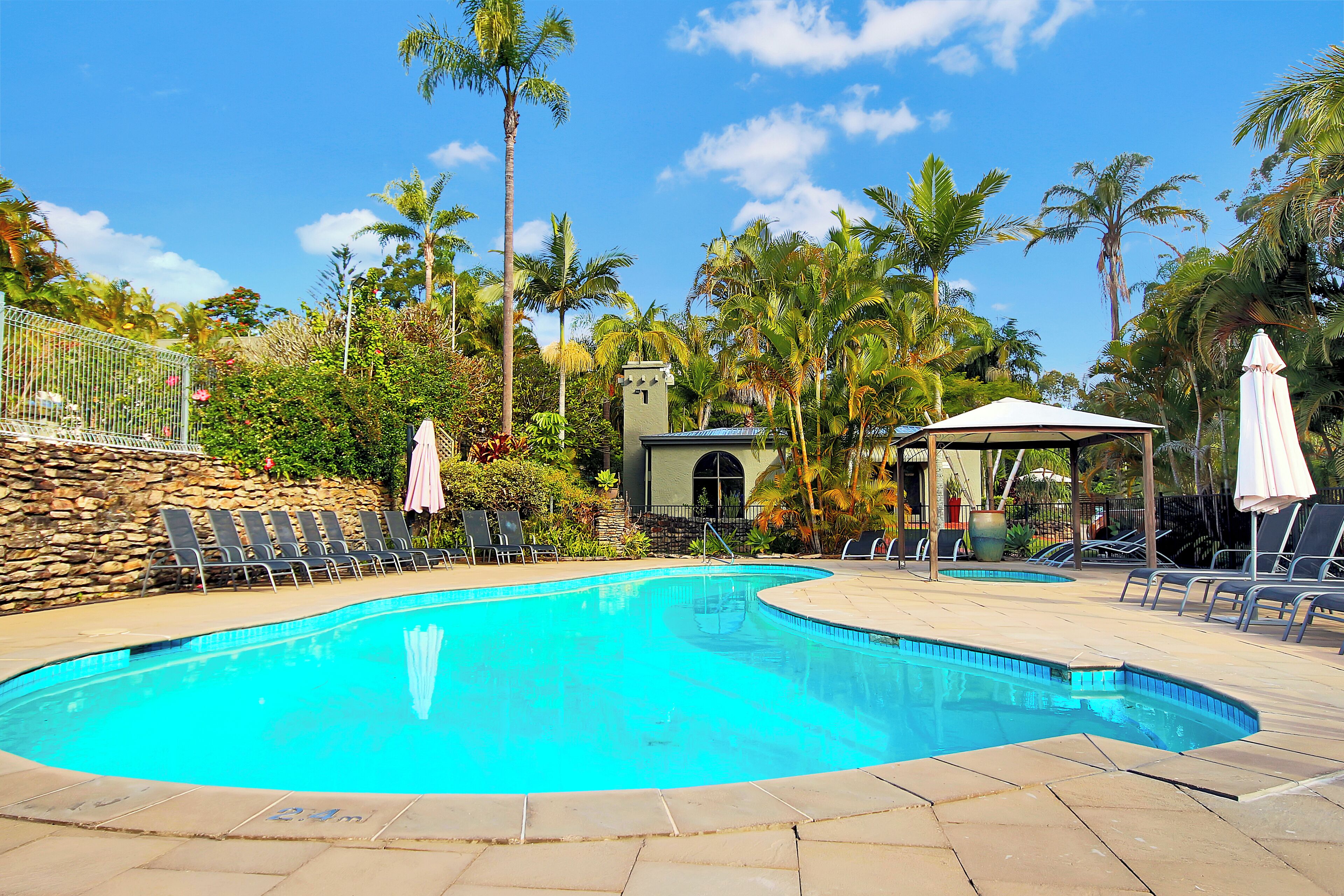 Outdoor pool, sun loungers