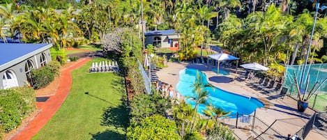 Outdoor pool, sun loungers