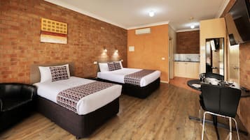 Premium bedding, desk, blackout curtains, soundproofing