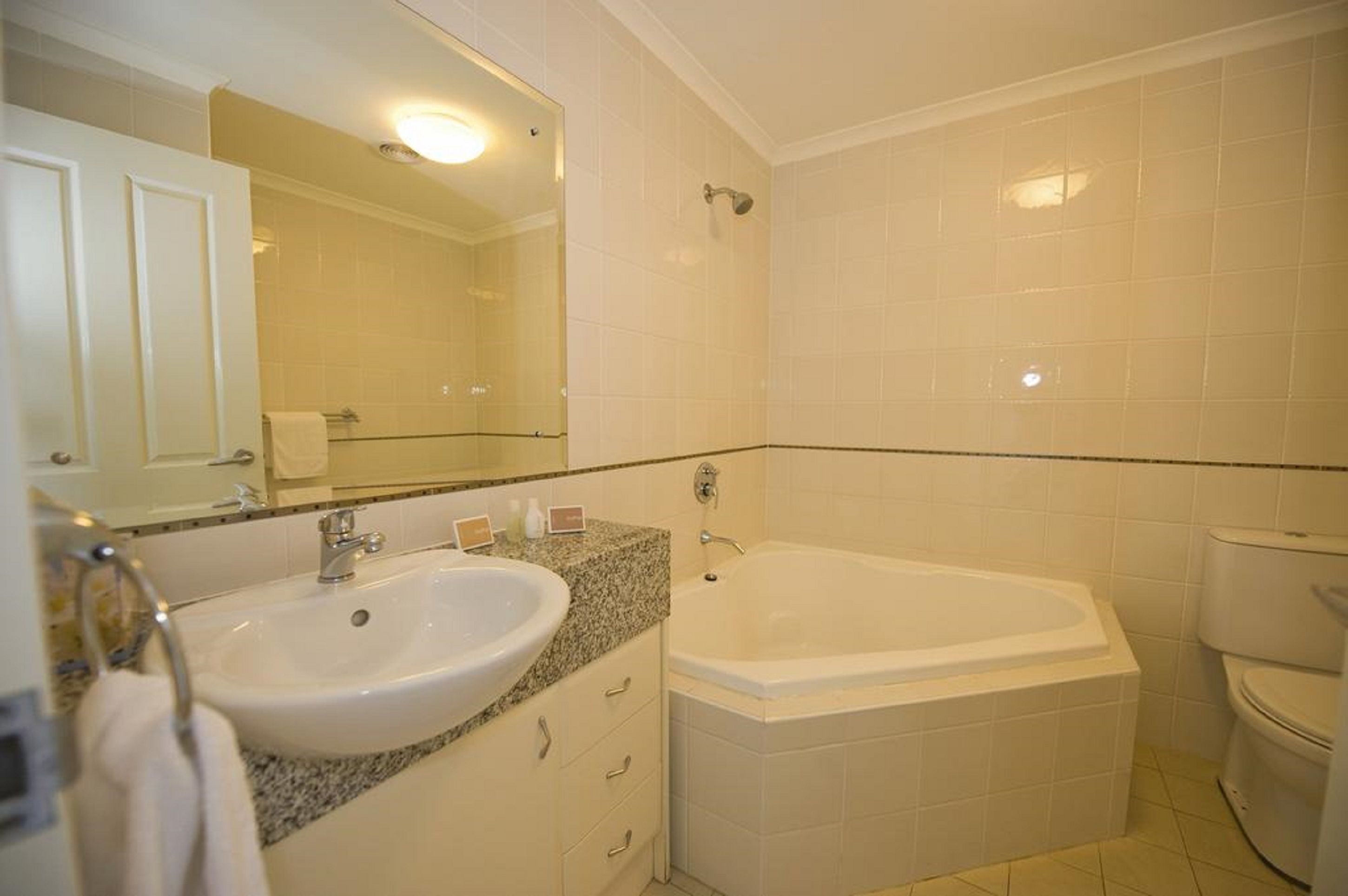 free toiletries, hair dryer, towels