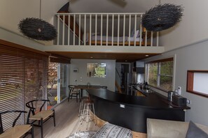 Spa Chalet 1 Bedroom with Queen bed + (2nd Loft Bedroom + Kitchen) | Private kitchen | Fridge, microwave, coffee/tea maker, electric kettle
