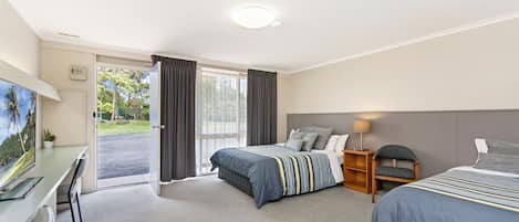 Escritorio, tabla de planchar con plancha, wifi gratis y ropa de cama