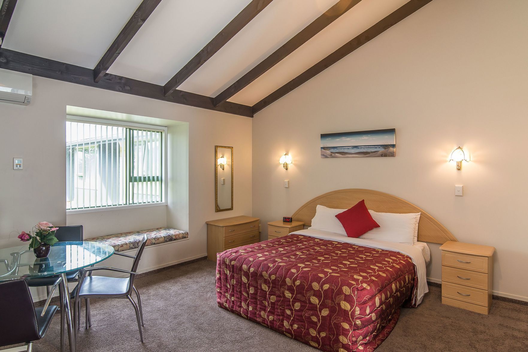 Premium bedding, desk, blackout curtains, iron/ironing board
