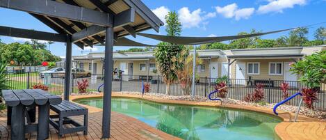 Outdoor pool, pool loungers