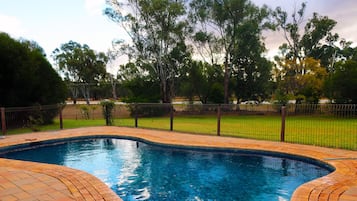 Outdoor pool, pool umbrellas