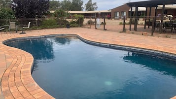 Outdoor pool, pool umbrellas