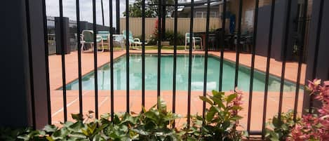 Outdoor pool, sun loungers