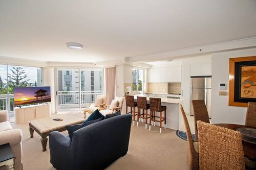 Standard Apartment, 2 Bedrooms, Non Smoking, Kitchen (STD / 2 Bathroom) | Living area | 55-inch flat-screen TV with cable channels, TV, DVD player