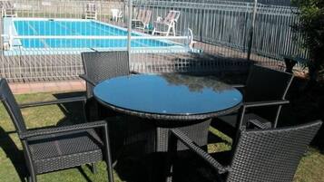 Outdoor pool, pool loungers