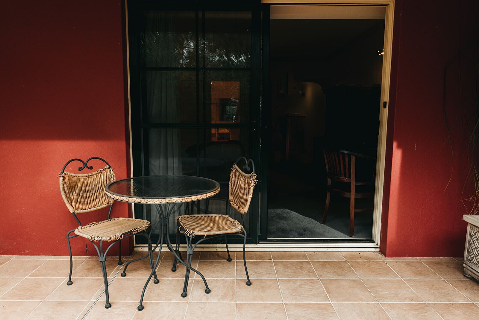 Deluxe Double Room, 1 Queen Bed, Kitchenette, Courtyard Area | Desk, laptop workspace, blackout curtains, iron/ironing board