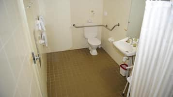Shower, free toiletries, hair dryer, towels