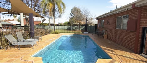 Outdoor pool, sun loungers