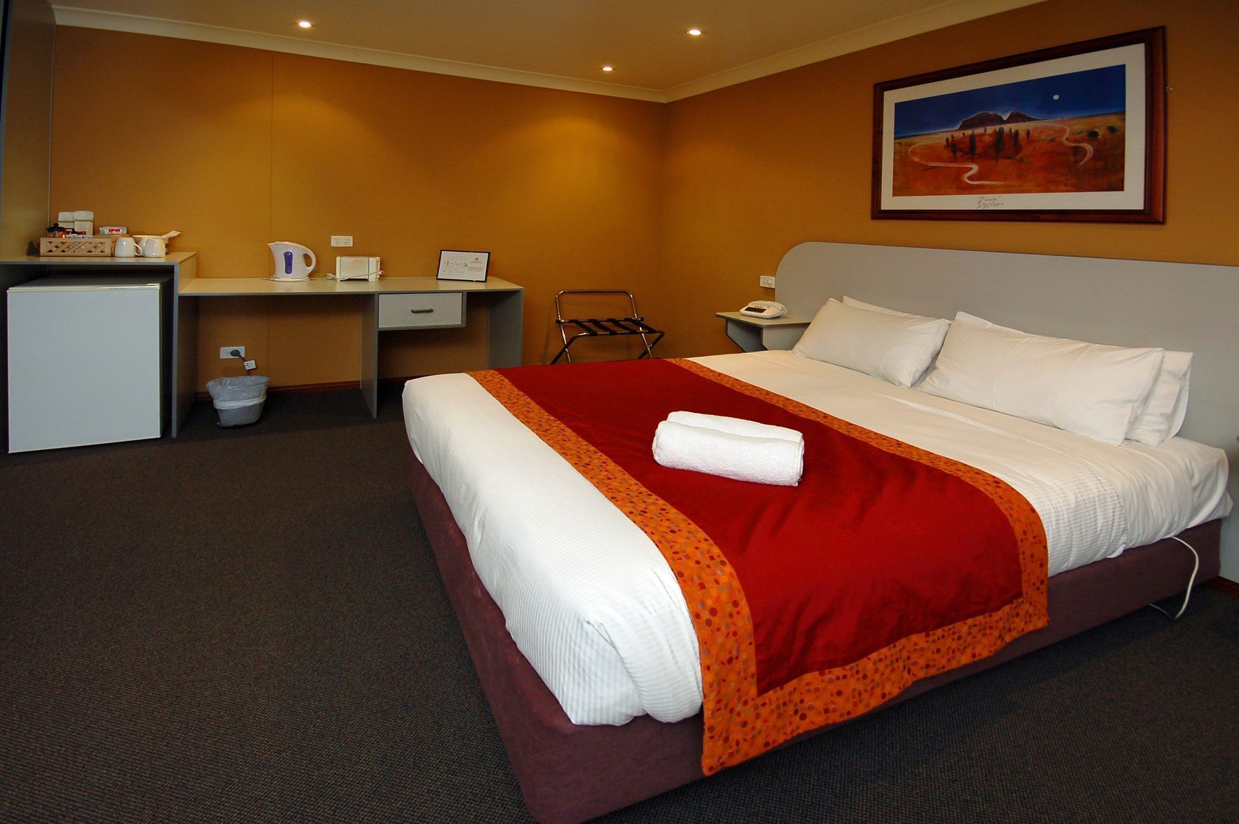 Desk, free WiFi, bed sheets
