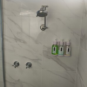 Regadera, amenidades de baño gratuitas, secadora de cabello, toallas 