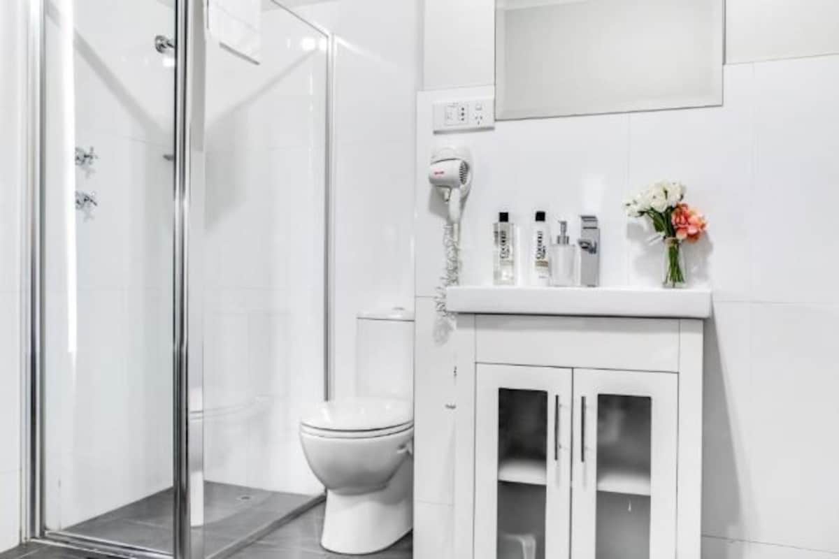 Douche, articles de toilette (gratuits), séchoir à cheveux