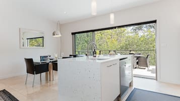 LCD TV, fireplace, DVD player