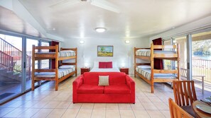 Waterfront Family Room (1 Queen, 1 Single, 1 Bunk) | Minibar, free WiFi, bed sheets