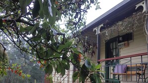 A house with a porch, a garden, and a fence. - Glenbrook House and Cottage (Penguin)