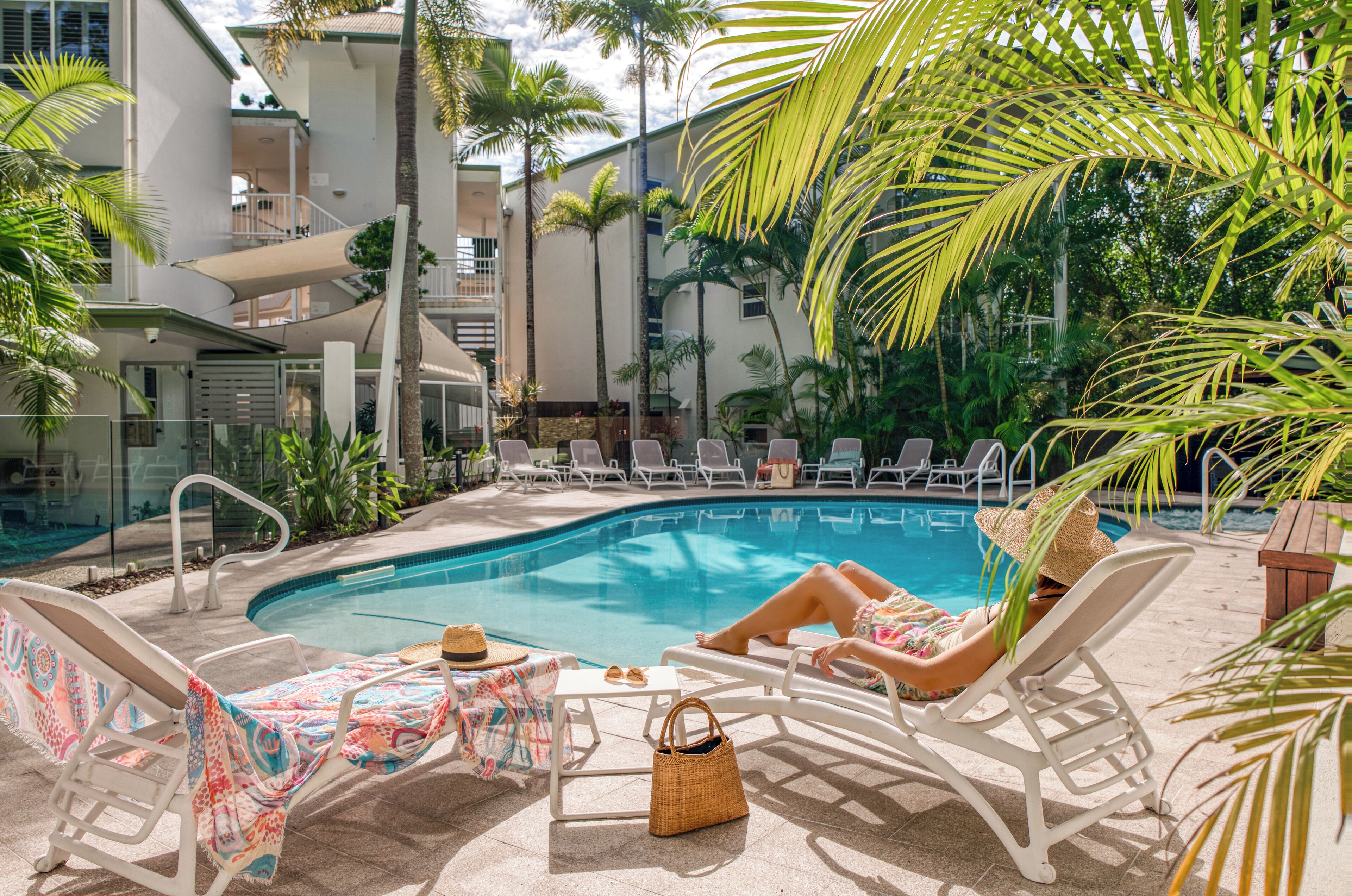 Outdoor pool, sun loungers