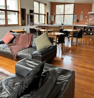 Full-size fridge, microwave, stovetop, toaster