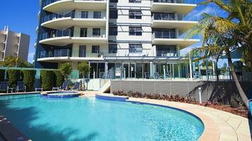 Outdoor pool, sun loungers