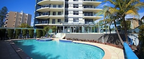 Outdoor pool, sun loungers