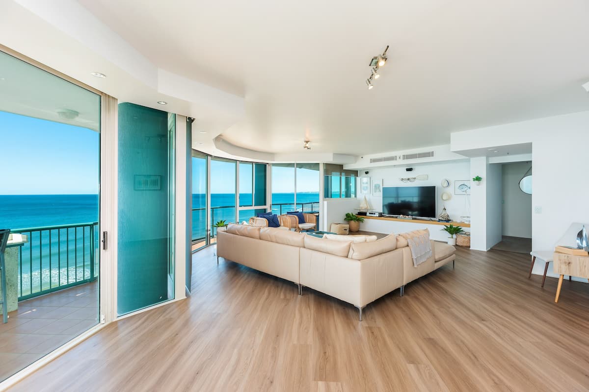 Platinum Sub-Penthouse, 3 bedrooms, Balcony, Oceanfront | Living area | 55-inch Smart TV with satellite channels, TV, pay movies