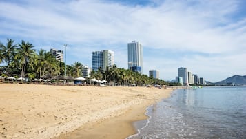 On the beach, white sand