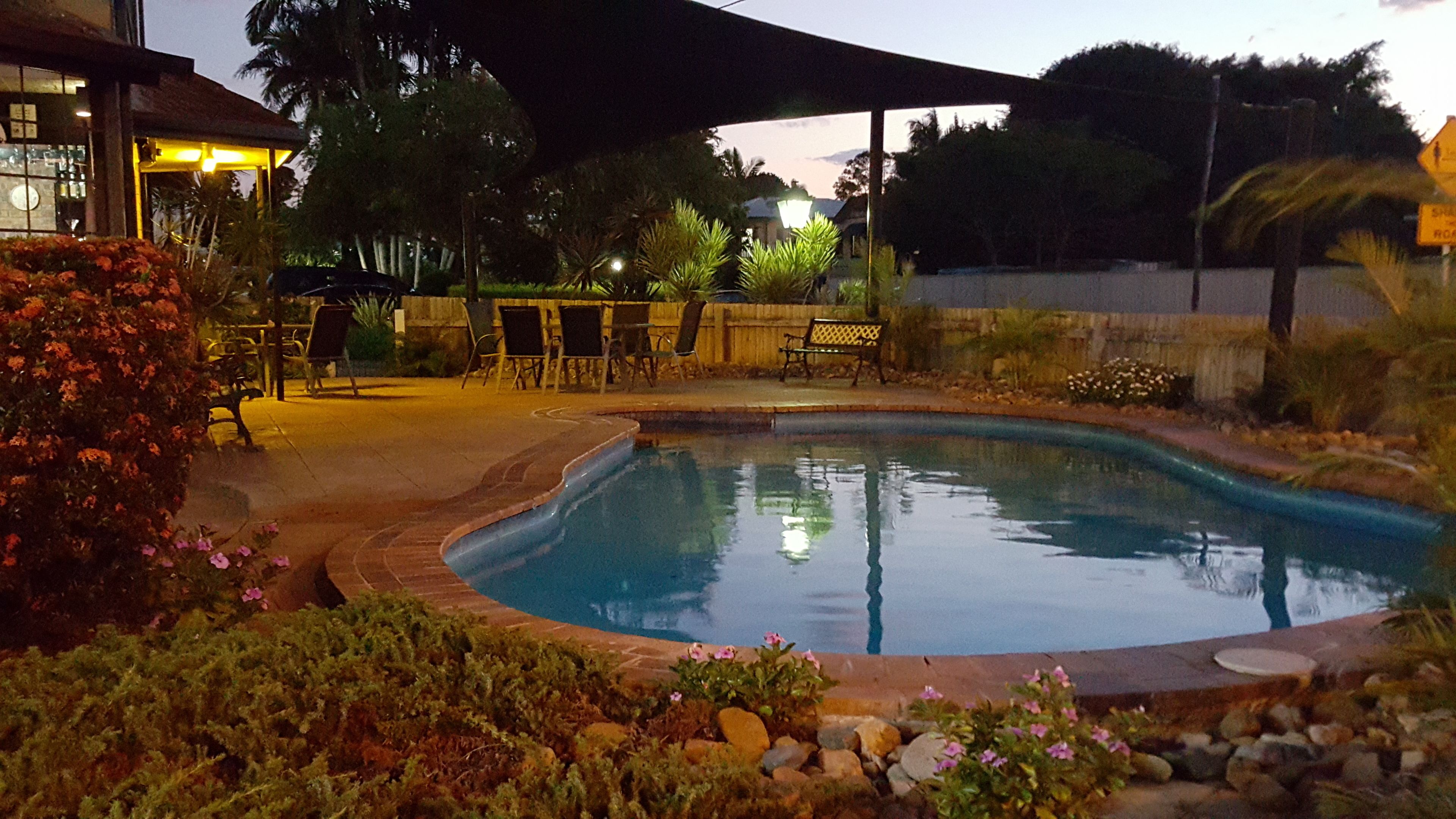 室外游泳池，提供日光浴躺椅