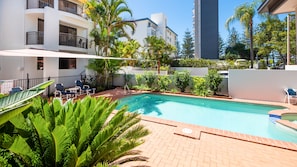 Outdoor pool, pool loungers